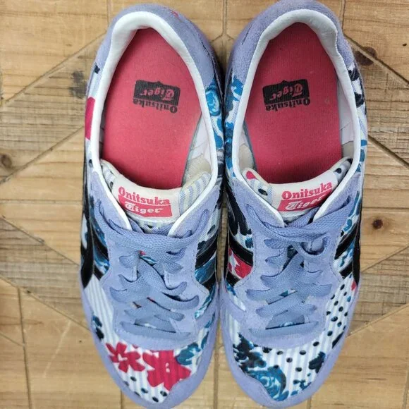Onitsuka Tiger Serrano Womens Shoes Size 8.5 Blue Floral Retro Athletic Sneakers - Picture 10 of 12
